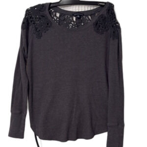 American Eagle Black Embellished Blouse with Long Sleeves Size SM